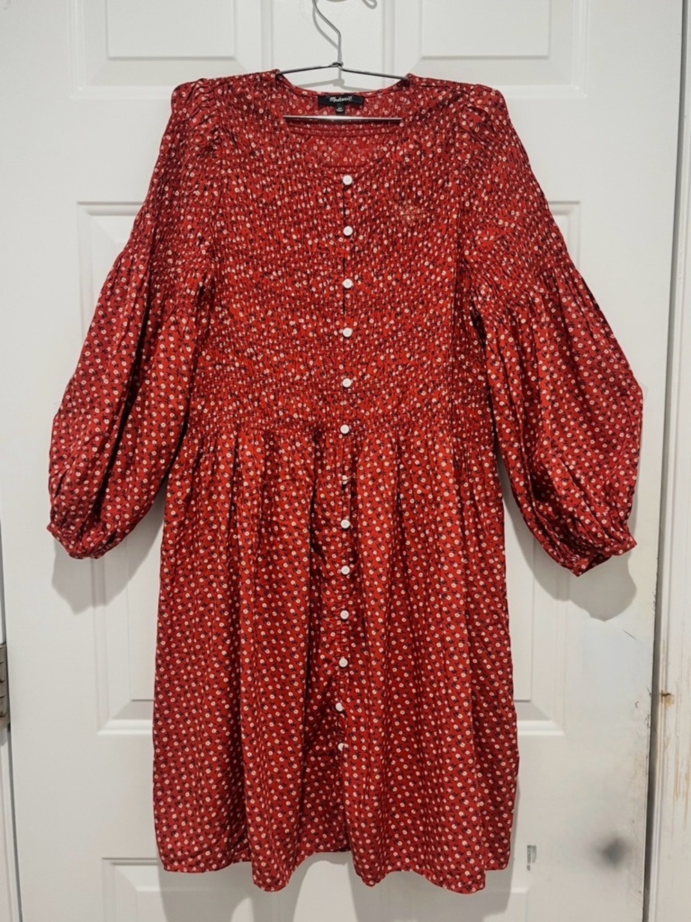 Madewell Red Floral Feminine Flowy Challis Button Front Dress, XS, minor flaw*